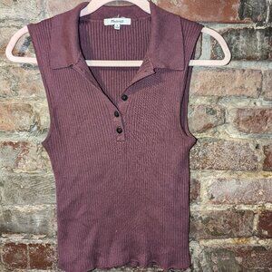 Madewell Owen Polo Sweater Tank Ribbed Press Grape